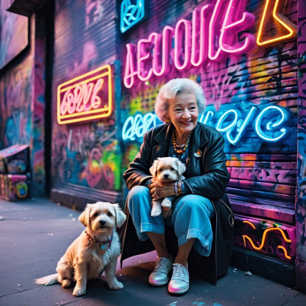 Cheerful Elderly Woman in 1980s NYC