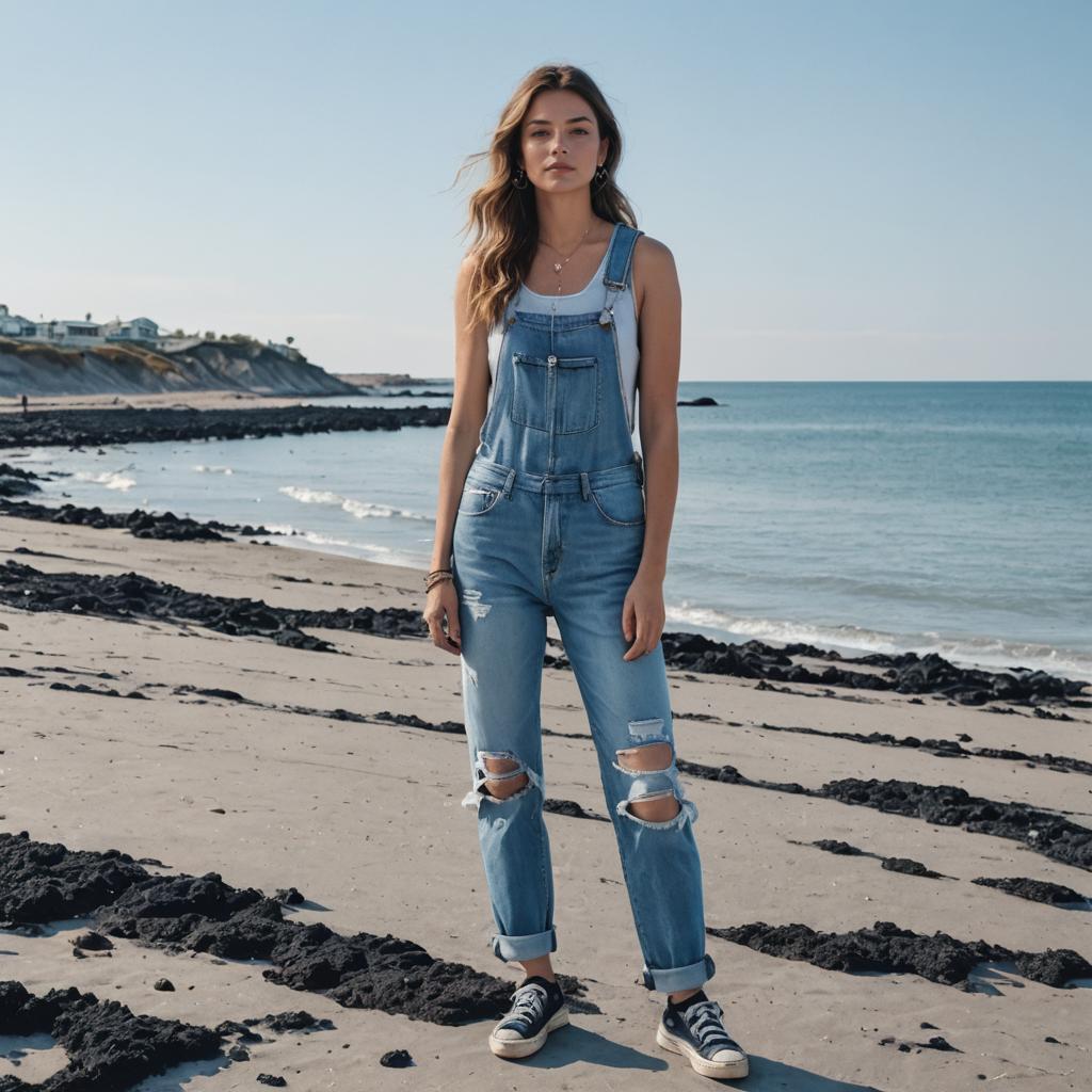 Stylish Denim Outfit on the Beach