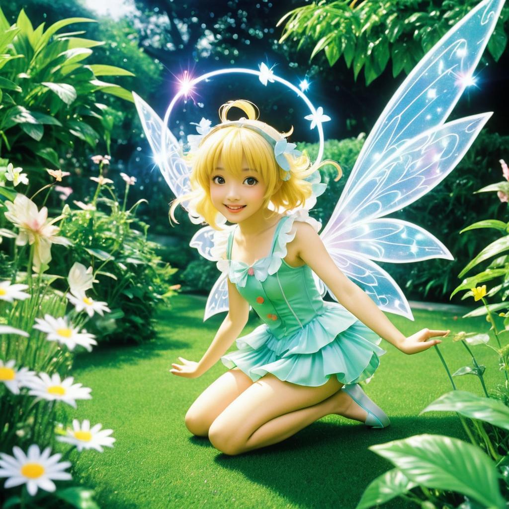 Mischievous Fairy in a Lush Garden