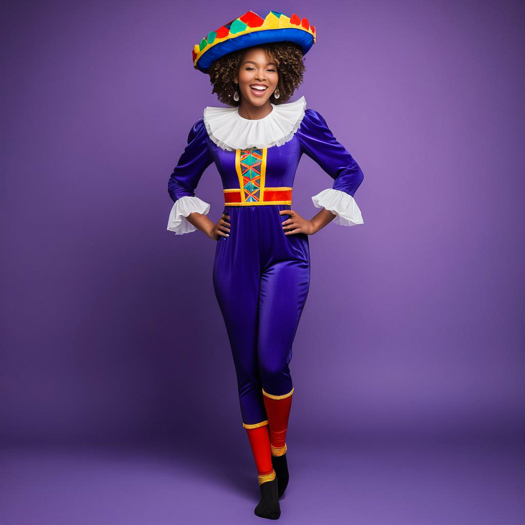 Joyful Woman in Festive Zwarte Piet Costume