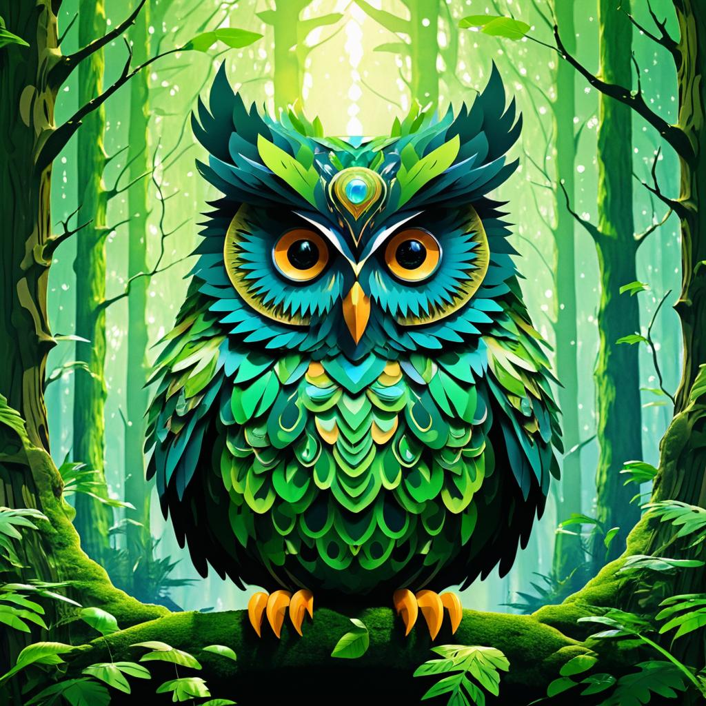 Maximalist Otherworldly Owl in Forest