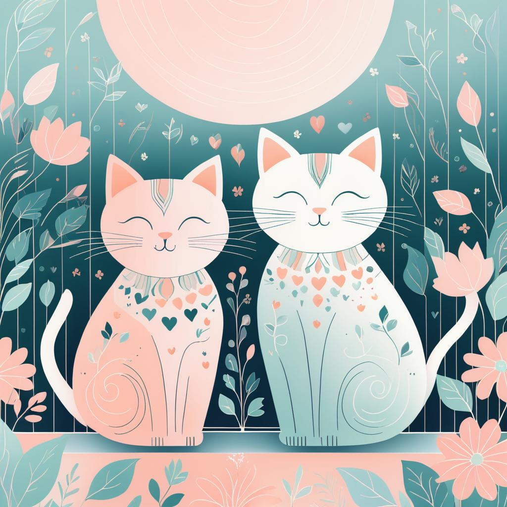 Whimsical Cats in Cozy Pastel Scene