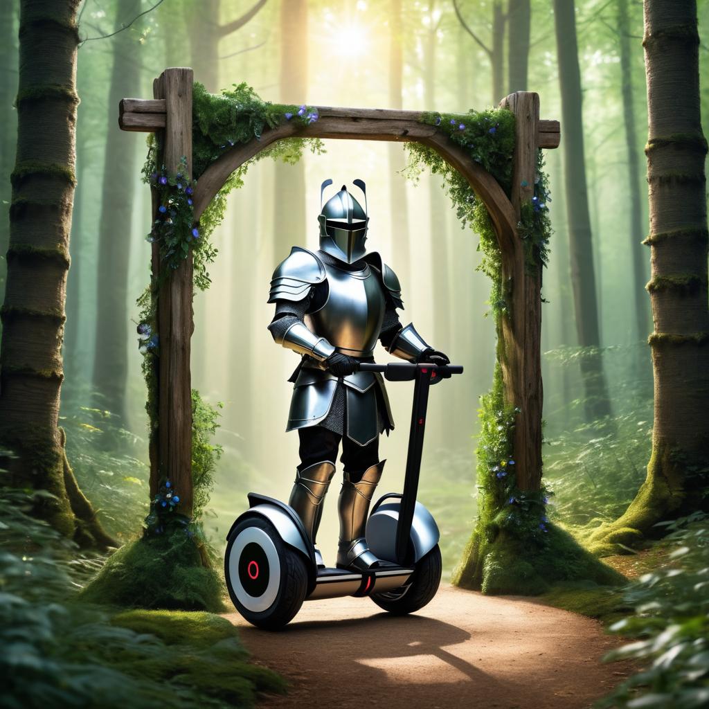 Fantasy Knight Riding a Rustic Segway