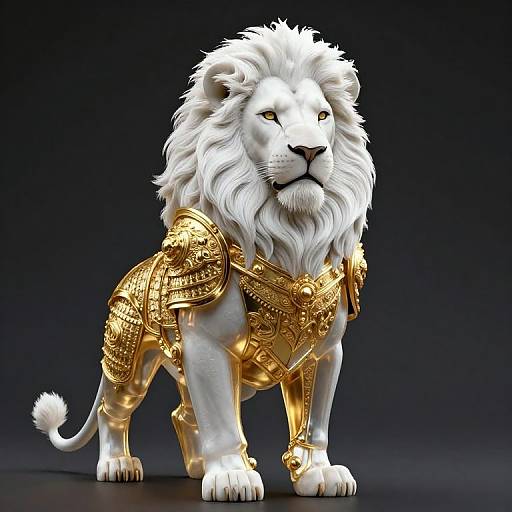 Regal White Lion in Ornate Gold Armor