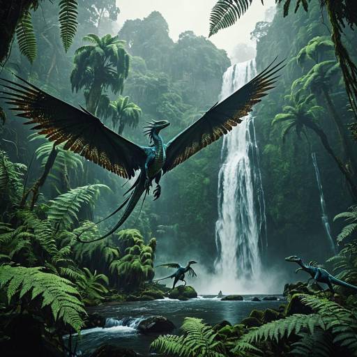 Prehistoric Winged Reptiles in Lush Primeval Forest Prehistoric Winged Reptiles in Lush Primeval Forest