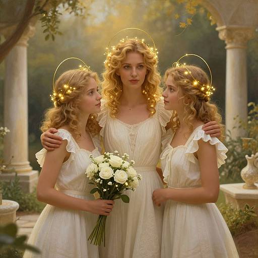 Ethereal Greek Garden with Three Women