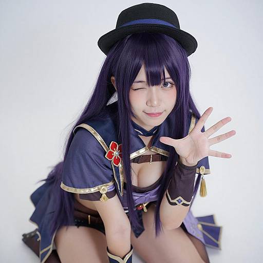 Playful Purple-Haired Cosplay Portrait