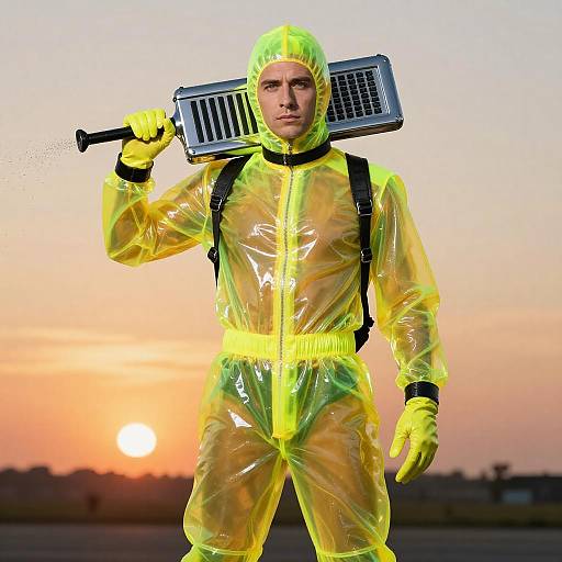 Glossy Yellow Latex Spacesuit Sunset