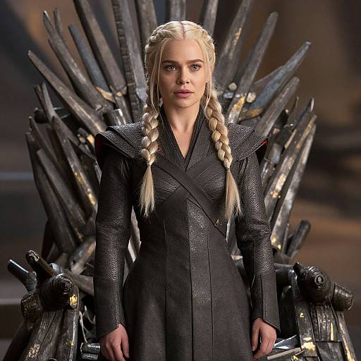 Woman with Long Braids by Throne