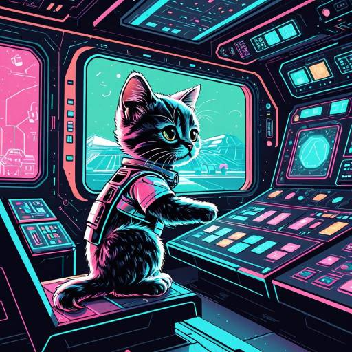 Chibi Robot Kitten in Futuristic Bay