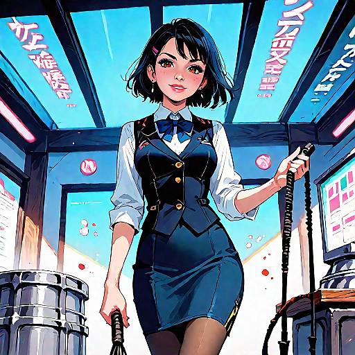 Anime Woman in Courtroom Outfit with Whip