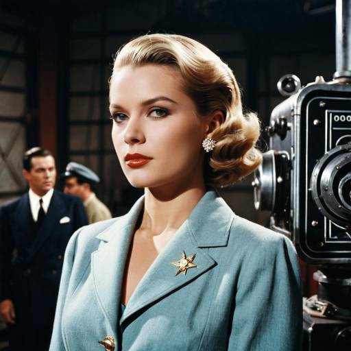 Vintage Glamour Woman with Classic Film Camera
