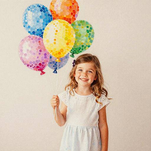 Cheerful Child with Balloons Pointillism
