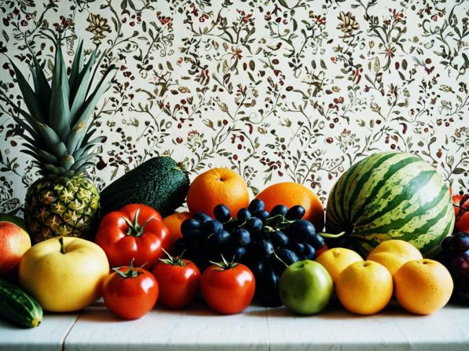 Vibrant Culinary Wallpaper with Fruits and Vegetables