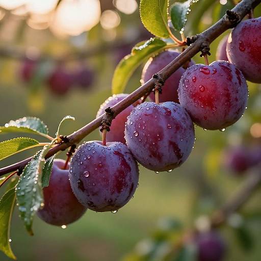 Hyperrealistic Plums at Sunset Orchard
