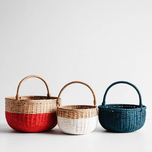 Set of Colorful Woven Hand Baskets