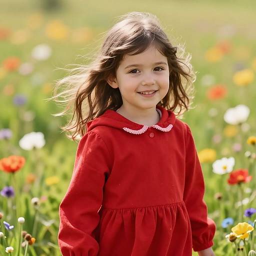 Young Girl in Red Dress Meadow