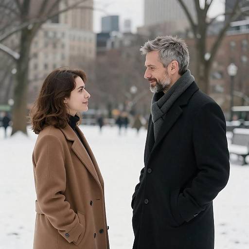 Couple Embracing Winter in Park