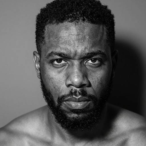Black-and-White Intense Portrait of Bearded Man