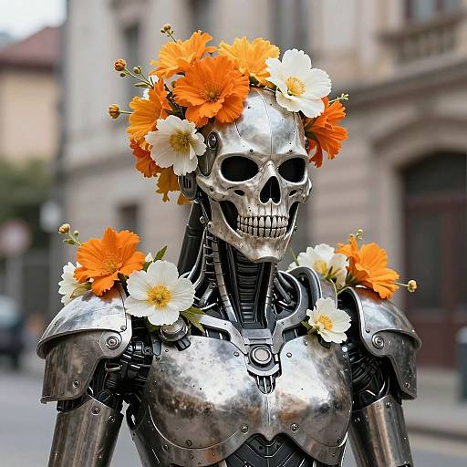 Cybernetic Humanoid with Floral Armor