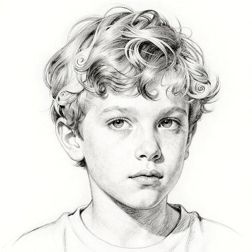 Pencil Sketch of Young Boy with Curly Hair