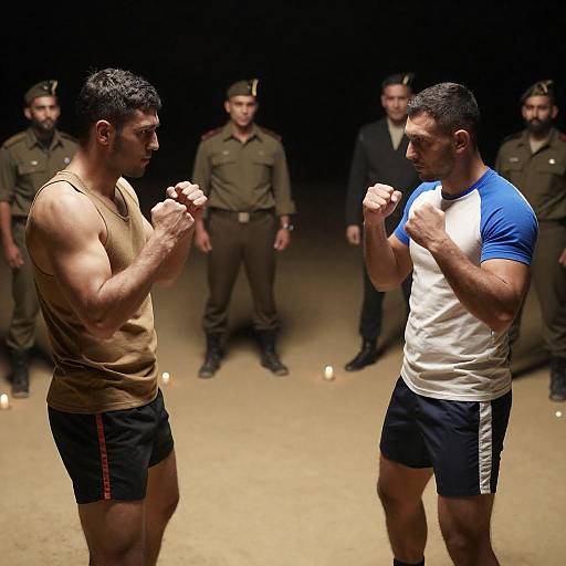 Intense Boxing Match in Dim Arena