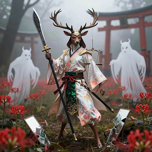 Stag Warrior Demon Slayer in Foggy Marsh