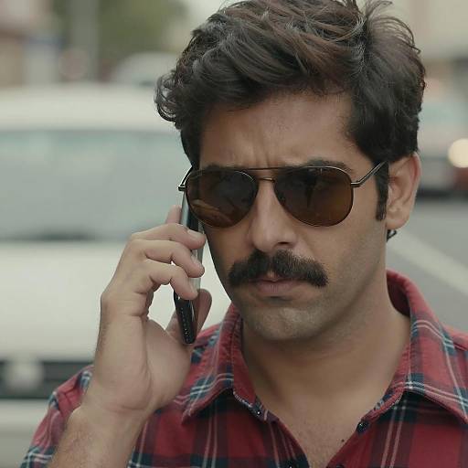 Man in Red Plaid Shirt Talking on Flip Phone