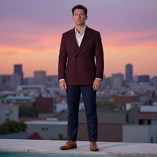 Stylish Man at Rooftop Pool Sunset