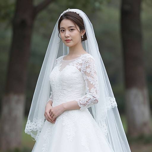 Realistic Bride in Wedding Dress Outdoors