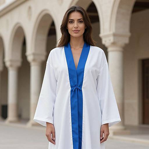 Woman in White Robe by Arches