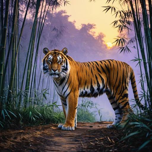 Majestic Tiger in Misty Bamboo Forest