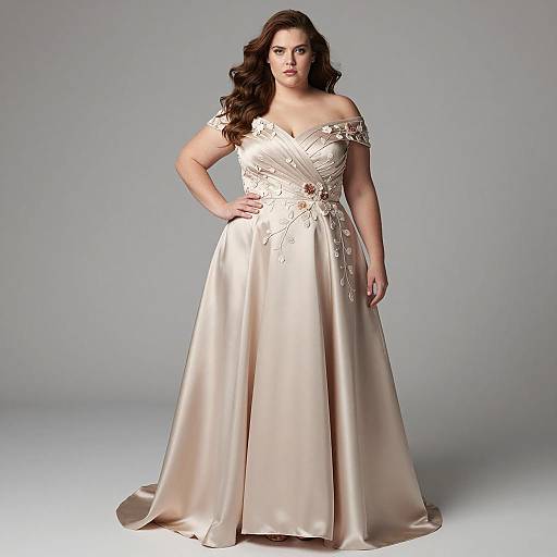 Plus Size Woman in Champagne Satin Gown