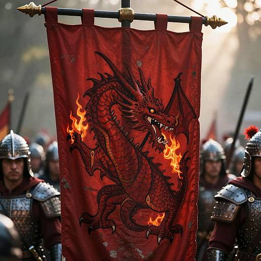 Fierce Red Dragon Banner in Forest