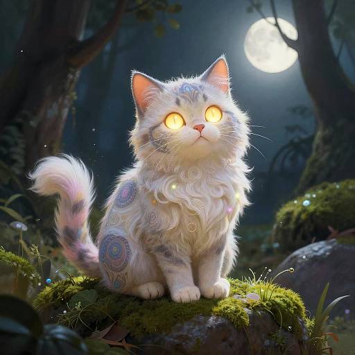 Whimsical Fantasy Cat in Moonlight
