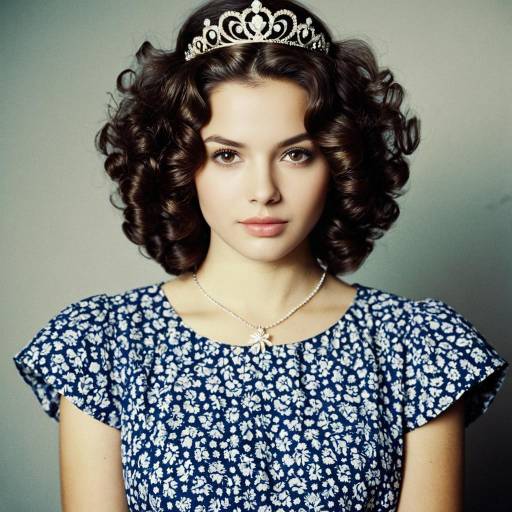 Young Woman Wearing Tiara and Vintage Floral Shirt