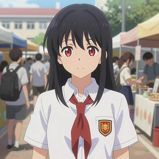 Confident Anime Girl at School Festival