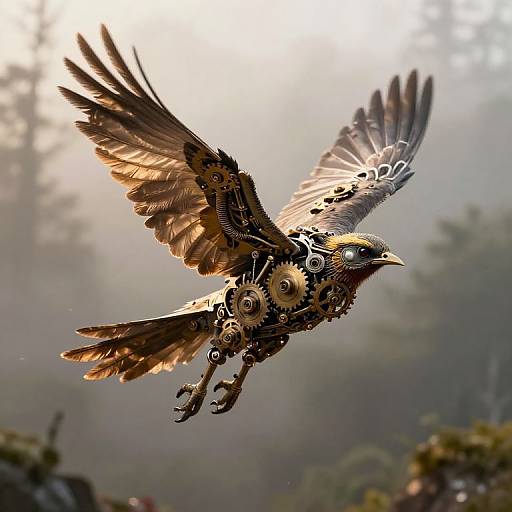 Steampunk Mechanical Bird in Flight