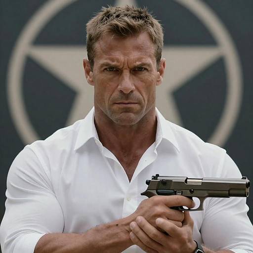 Determined Man Holding Handgun