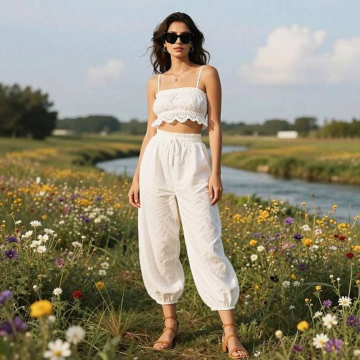 Bohemian Chic Woman in Floral Meadow