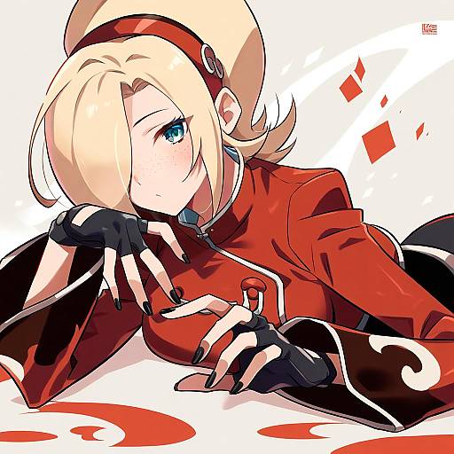 Illustration of Ash crimson, the king of fighters in the style of R-king