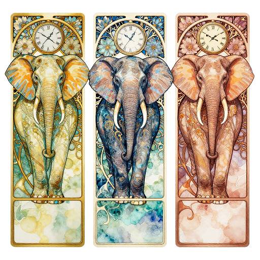 Iridescent Art Nouveau Elephant in Bloom