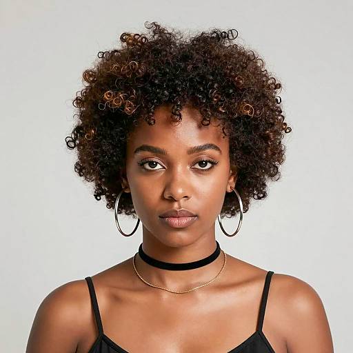 Portrait of Black Woman with Curly Afro Hairstyle