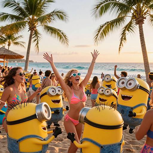Minions Beach Party at Sunset