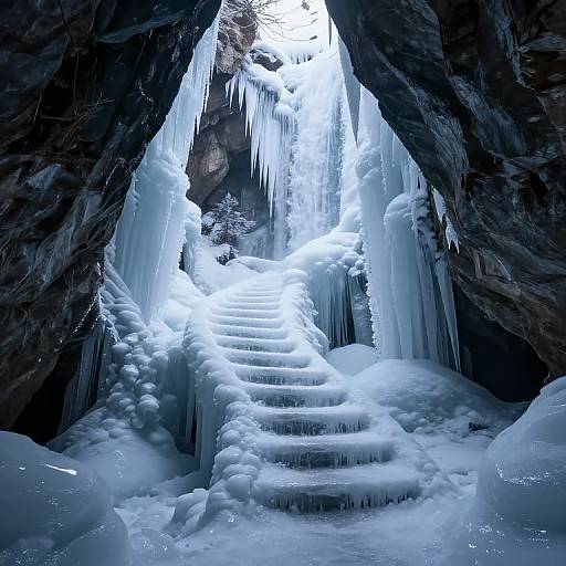 Mesmerizing Ice Staircase in Cavern