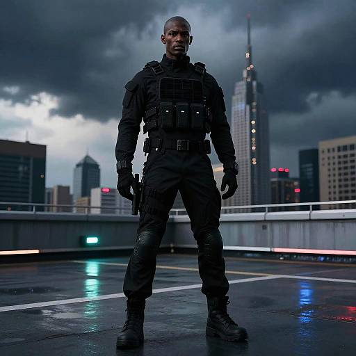 Cinematic Black Male Model in Tactical Gear