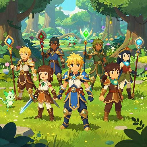 Fantasy Video Game Characters in Mystical Forest