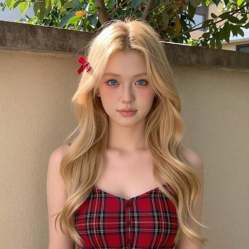 Young Woman in Red Plaid Top