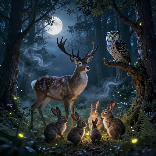 Moonlit Forest Gathering Through Firefly Eyes