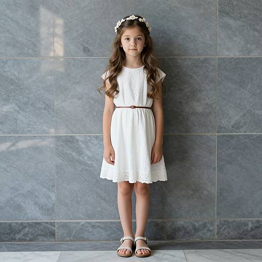 Elegant Young Woman by Marble Wall